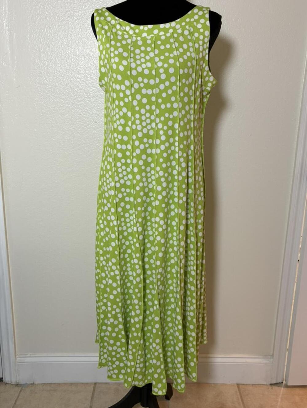 ILE New York Polka Dot Sleeveless Maxi Dress — Size 12 — Lime Green White